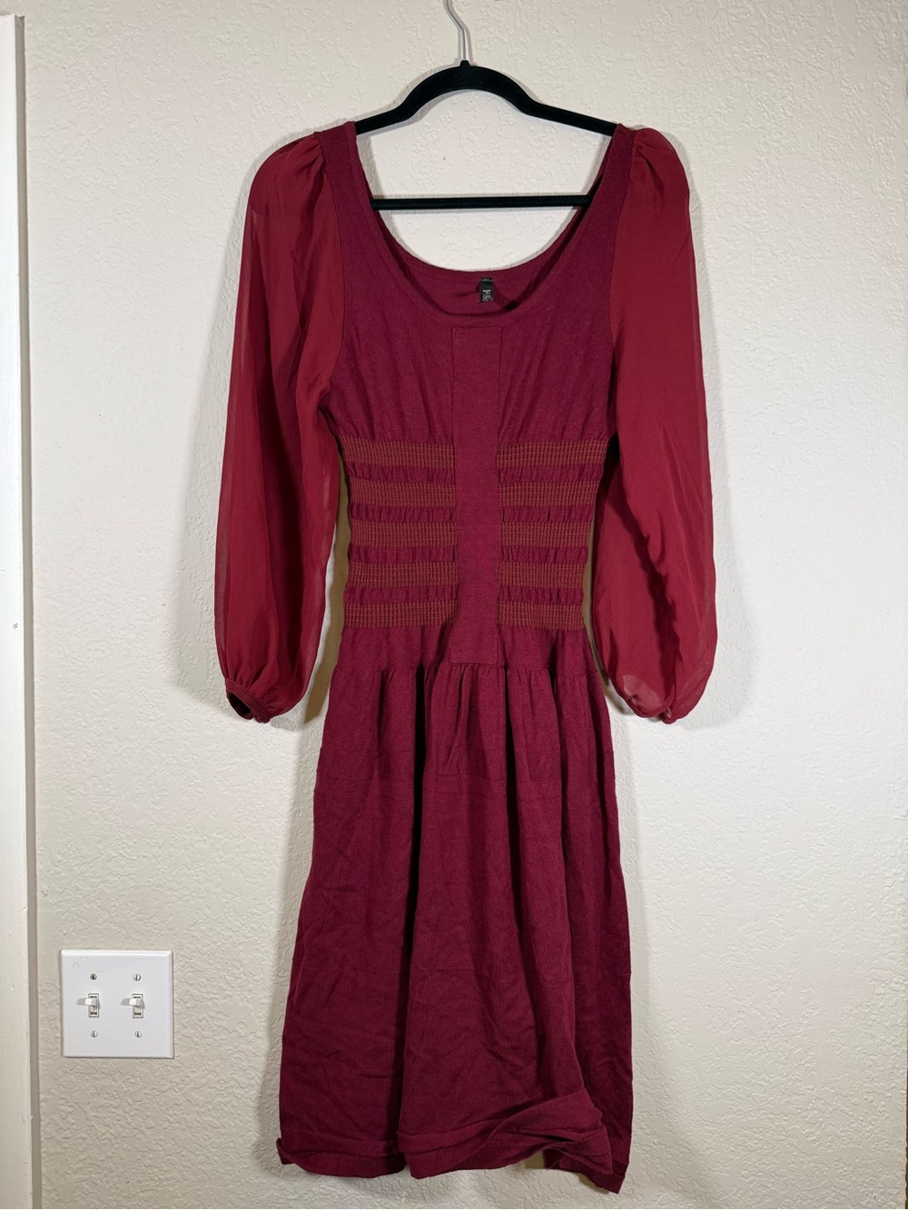 Lapis Burgundy Long Sleeve Scoop Neck Fitted Corset Bodycon Dress Womens Medium